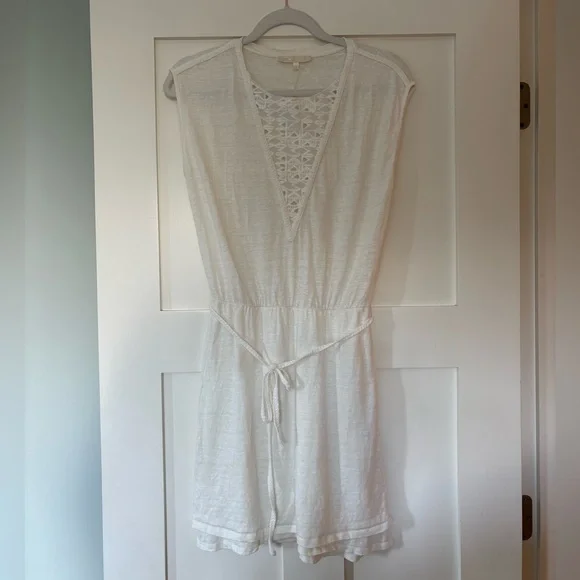 Maje Riam 100% Linen Sundress White Eyelet Scoop Neck Layered Skirt - Picture 3 of 11